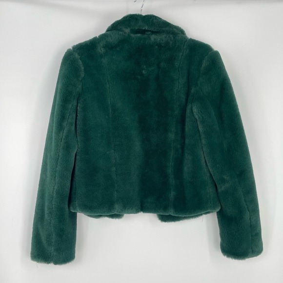 BLANKNYC Soft Girl Mob Wife Green Notch Lapel Faux Fur Fluffy Cropped Jacket  XS - Picture 4 of 12